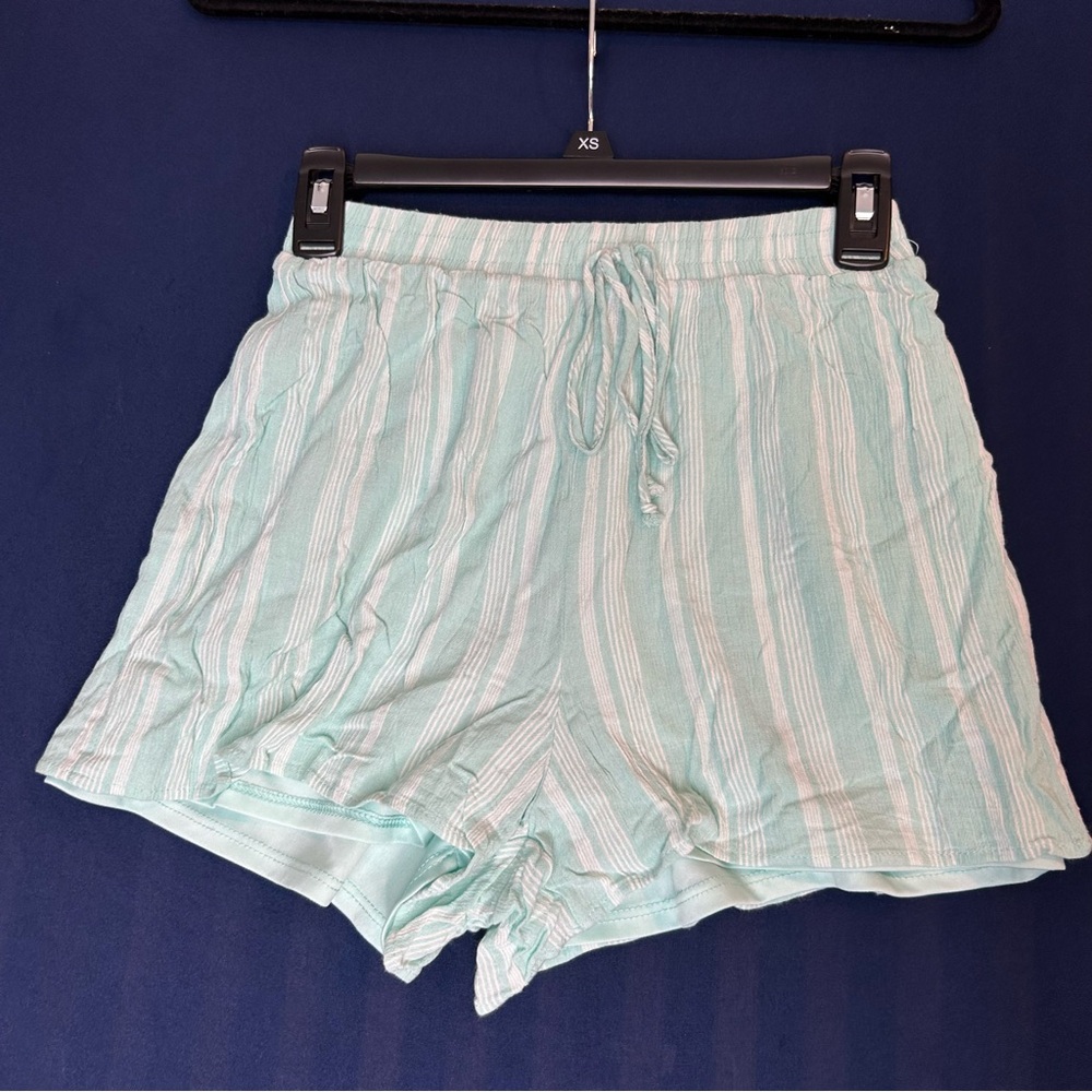 Dee Elly High Waist Aqua Striped Shorts Size‎ S Color light green & white